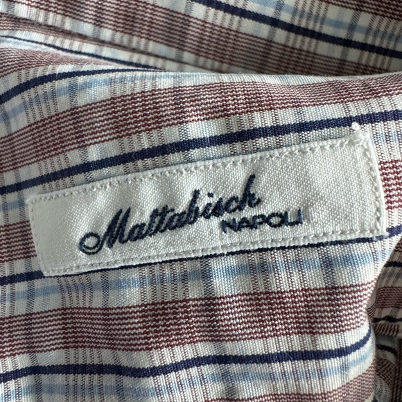 Mattabisch Napoli - Men's Brown Blue White Plaid Shirt (15.75, 40) - Picture 4 of 10